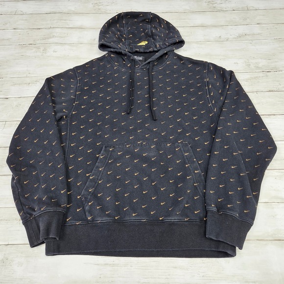 Nike Other - Nike Club Fleece All Over Mini Swoosh Hoodie CJ5405-010 Mens Small Black Gold